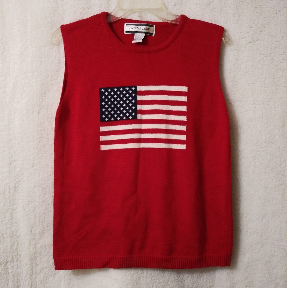 Vintage Women's American Flag Sweater Vest Size L